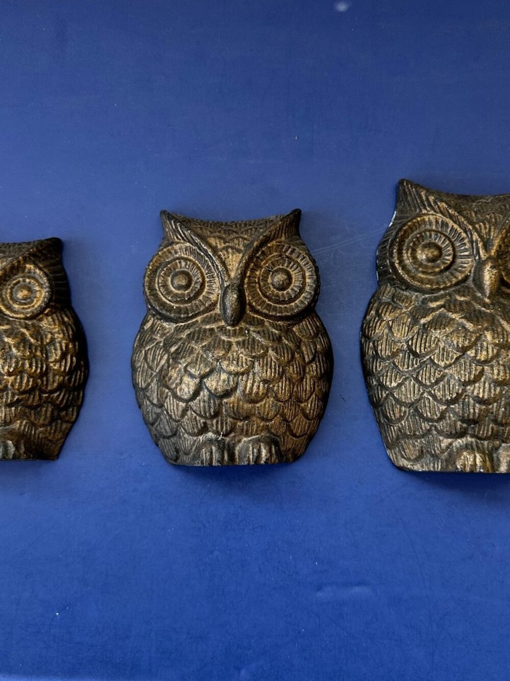 Lot of 3: Gold Antique Brass Owl Wall Plaques Graduated No Box